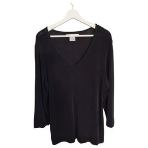 Kiara Tunic Top Women's XL Black Slinky Stretch Knit Long sleeve V Neck Longline